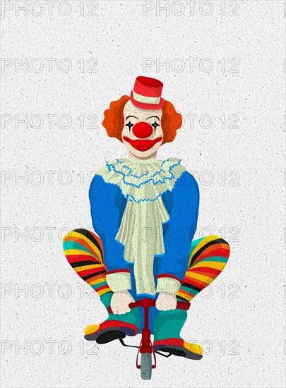 Cute clown riding a small bicycle