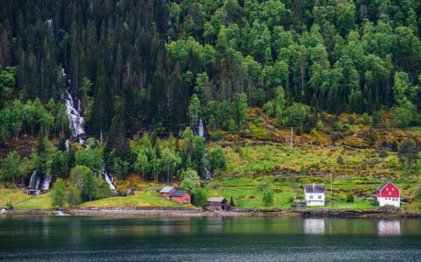 Waterfalls from Mountains and Fiord to Olden