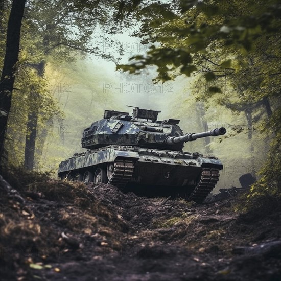 Soldiers with full battle gear and tanks in the battlefield