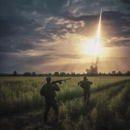 Soldiers in full battle gear with rocket launchers