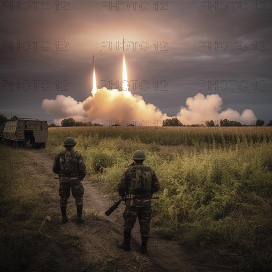 Soldiers in full battle gear with rocket launchers