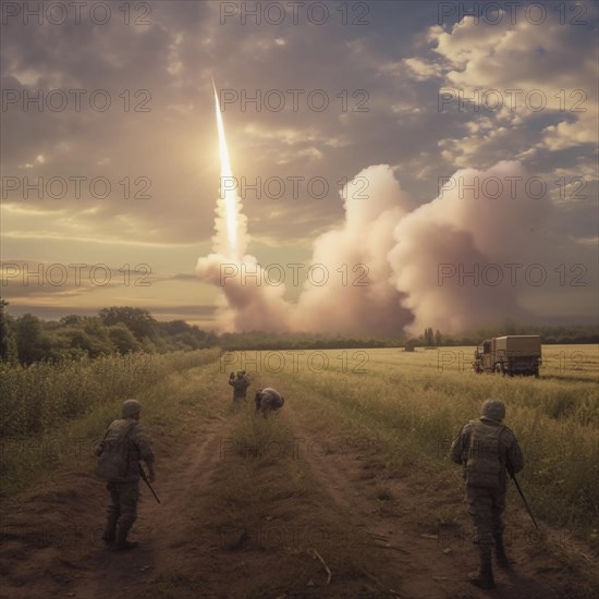 Soldiers in full battle gear with rocket launchers