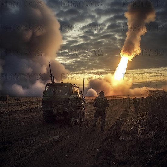 Soldiers in full battle gear with rocket launchers