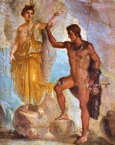 Wall painting from Pompeii from the Casa Dei Dioscuri with a depiction of Perseus and Andromeda