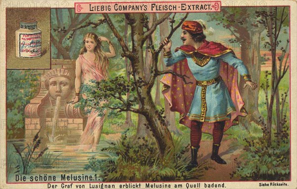 The Count of Lusignan sees Melusine bathing at the spring