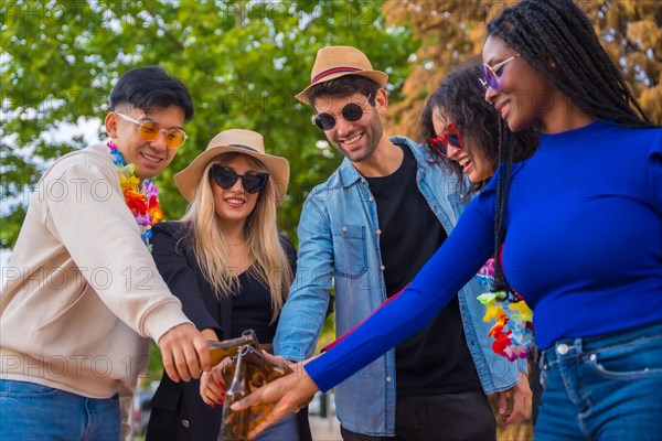 Multi ethnic friends partying in a park