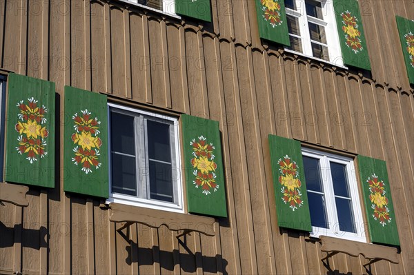 Green shutters painted with floral motifs
