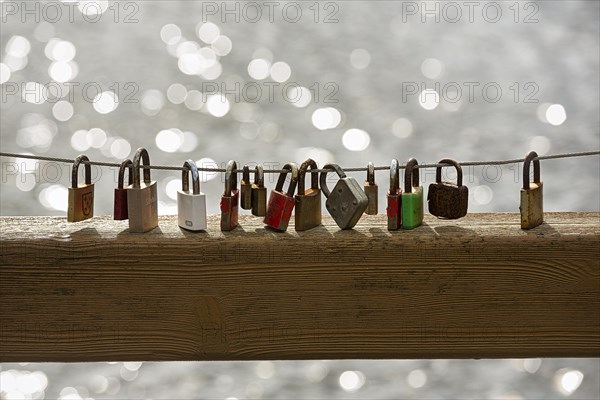 Love locks on the bridge railing