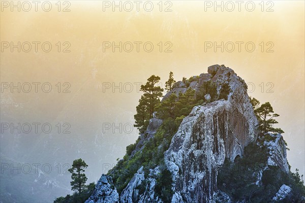 Rock formation in the evening haze