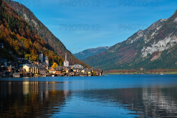 Austrian tourist destination Hallstatt village on Hallstatter See lake in Austrian alps