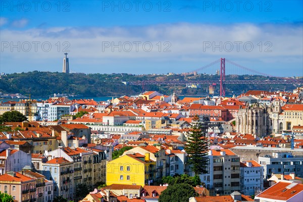 Lisbon famous view from Miradouro dos Barros tourist viewpoint over Alfama old city district