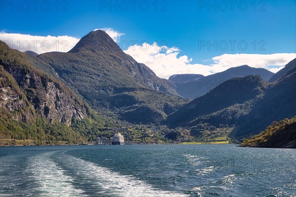 Cruise ship in the Geirangerfjord near Geiranger