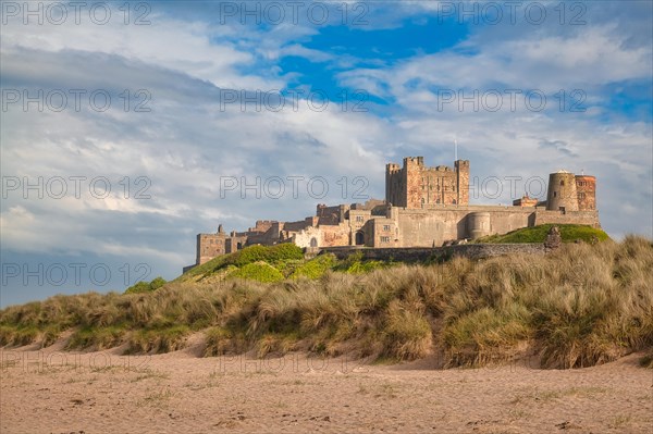 Dune landscape in front of Bamburgh Castle