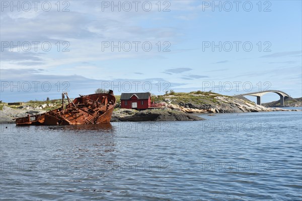 Shipwreck in an archipelago on the Atlantic Strait in Norway