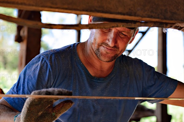 Portrait of man working in a sawmill