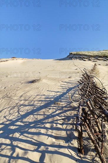 Beautiful calm view of nordic sand dunes and protective fences at Curonian spit