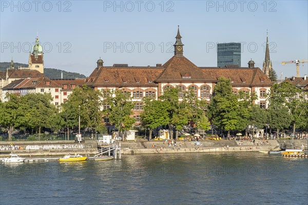 Theobald Baerwart Schoolhouse in Kleinbasel and the Rhine in Basel