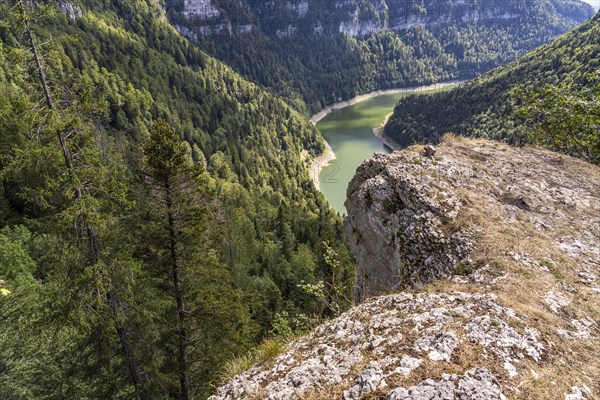 The Doubs reservoir Lac des Moron between Switzerland and France