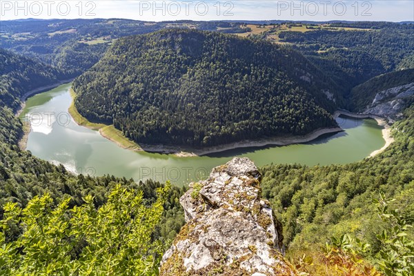 The Doubs reservoir Lac des Moron between Switzerland and France