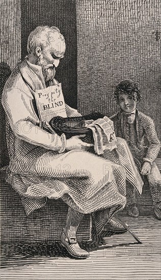 A Seated Blind Beggar Selling Love Sonnets to Make Money with a Young Boy