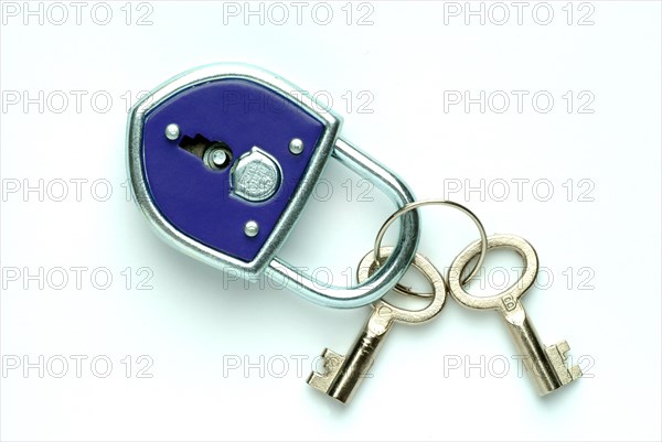 Blue padlock with two keys