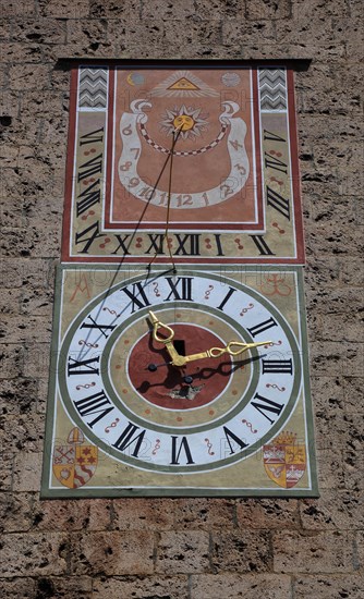 Sundial and modern tower clock