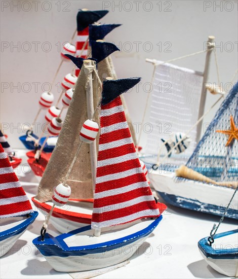 Set of small colorful model boats