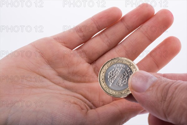 Turkish coin one Turkish Lira in hand