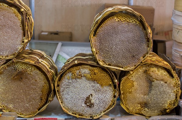 Sweet fresh honey in the sealed comb frame