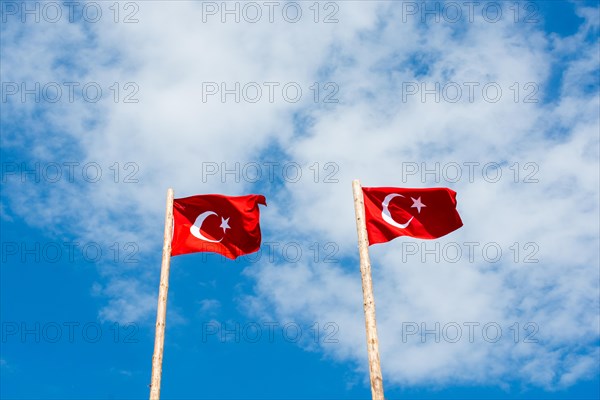 Turkish national flag hang on a pole in open air