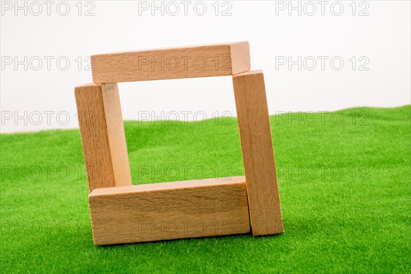 Wooden dominos on green grass