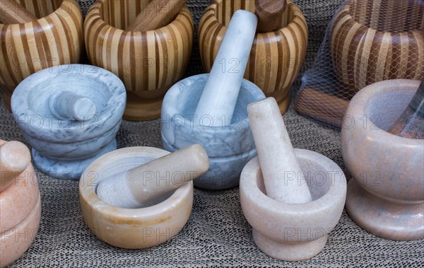 Wooden mortars and pestles as a traditional kitchenware