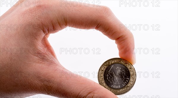 Turkish coin one Turkish Lira in hand