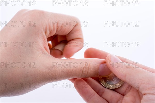 Turkish coin one Turkish Lira in hand