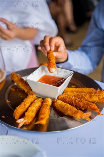 Shrimp or prawn battered with breadcrumb dough at an event at the buffet