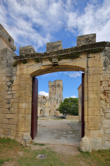 View through the archway of the Romanesque monastery Abbaye de Montmajour