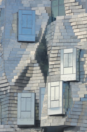 Detail of the modern building Tour Luma 56m high by architect Frank Gehry 2021