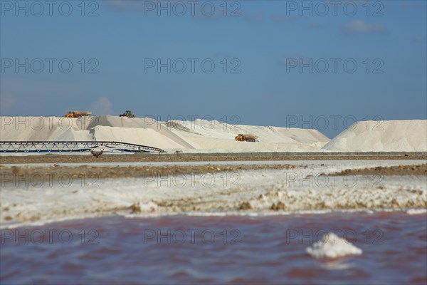 Salt mountain with water at saline for salt extraction