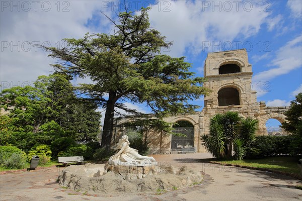 La fontaine de Niobé ornamental fountain with figure of Niobe in the Jardin d'été and Roman amphithéâtre