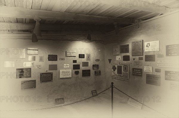 Memorial plaques in the crematorium of the camp