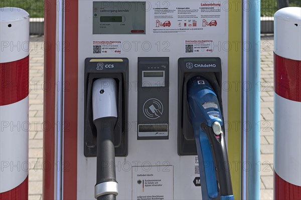 Detail of an electric charging station for e-cars on the A6 at a rest area