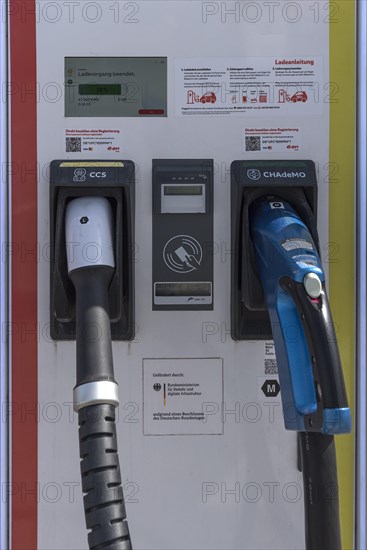 Detail of an electric charging station for e-cars on the A6 at a rest area