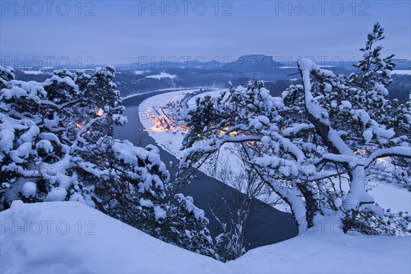 Snowy Elbe Valley at dawn