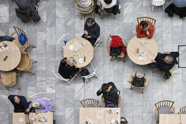 Cafe guests bird's eye view