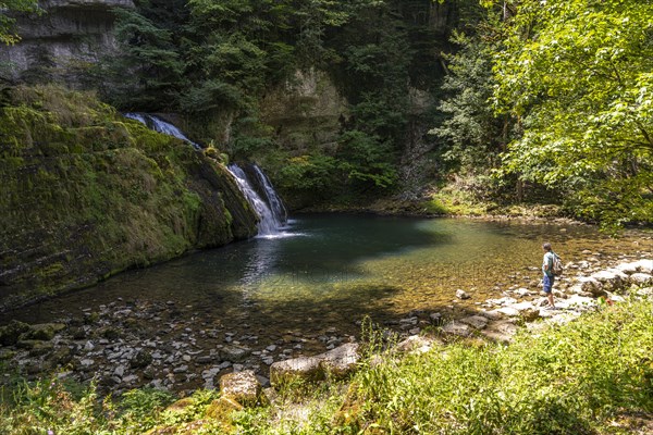 Waterfall at the karst spring of the Lison Source du Lison near Nans-sous-Sainte-Anne