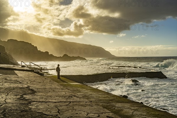 Sunset at the natural swimming pool La Maceta