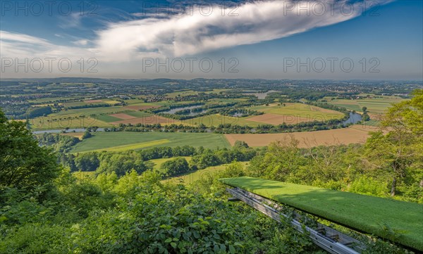 View into the Weser Valley from the take-off ramp at Wittekindsburg Castle in the Wiehengebirge Porta Westfalica Germany
