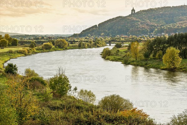 Weser with Kaiser Wilhelm Monument Porta Westfalica Germany