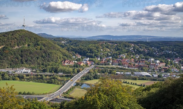 Aerial view with television tower Porta Westfalica Germany