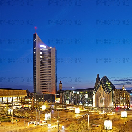 City-Hochhaus with Gewandhaus and Paulinum - Aula and University Church of St Pauli